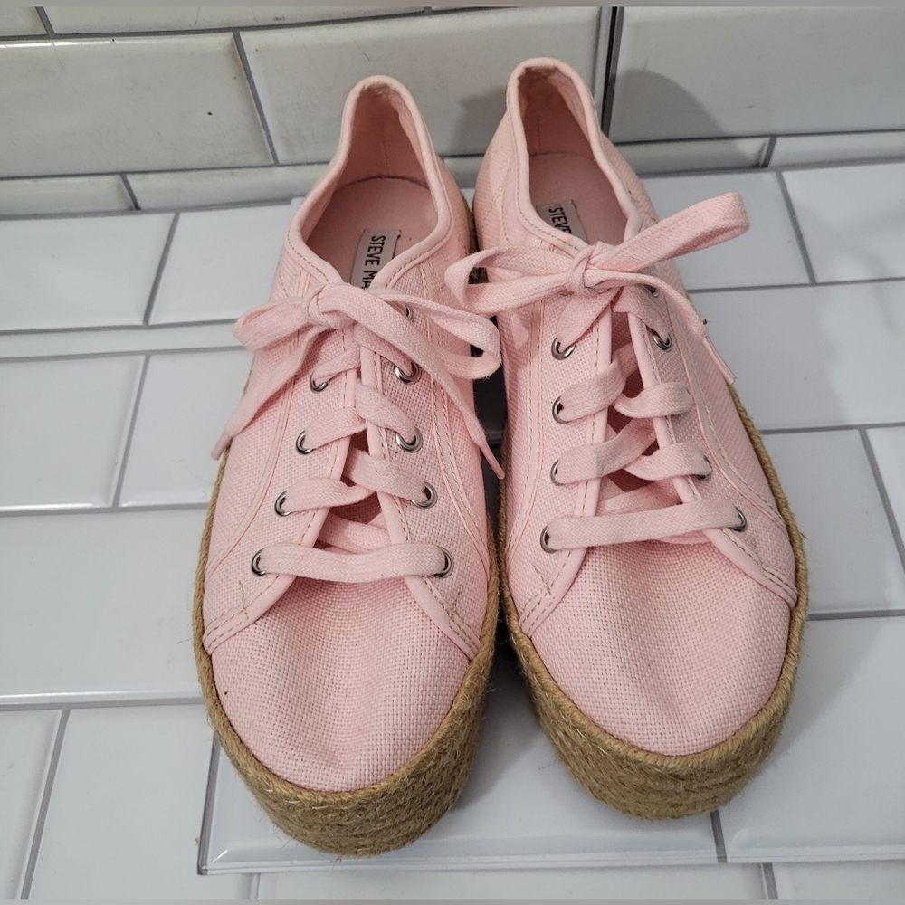 Steve Madden Hampton Ladies Canvas Espadrille Platform Fashion Sneaker Pink Canv